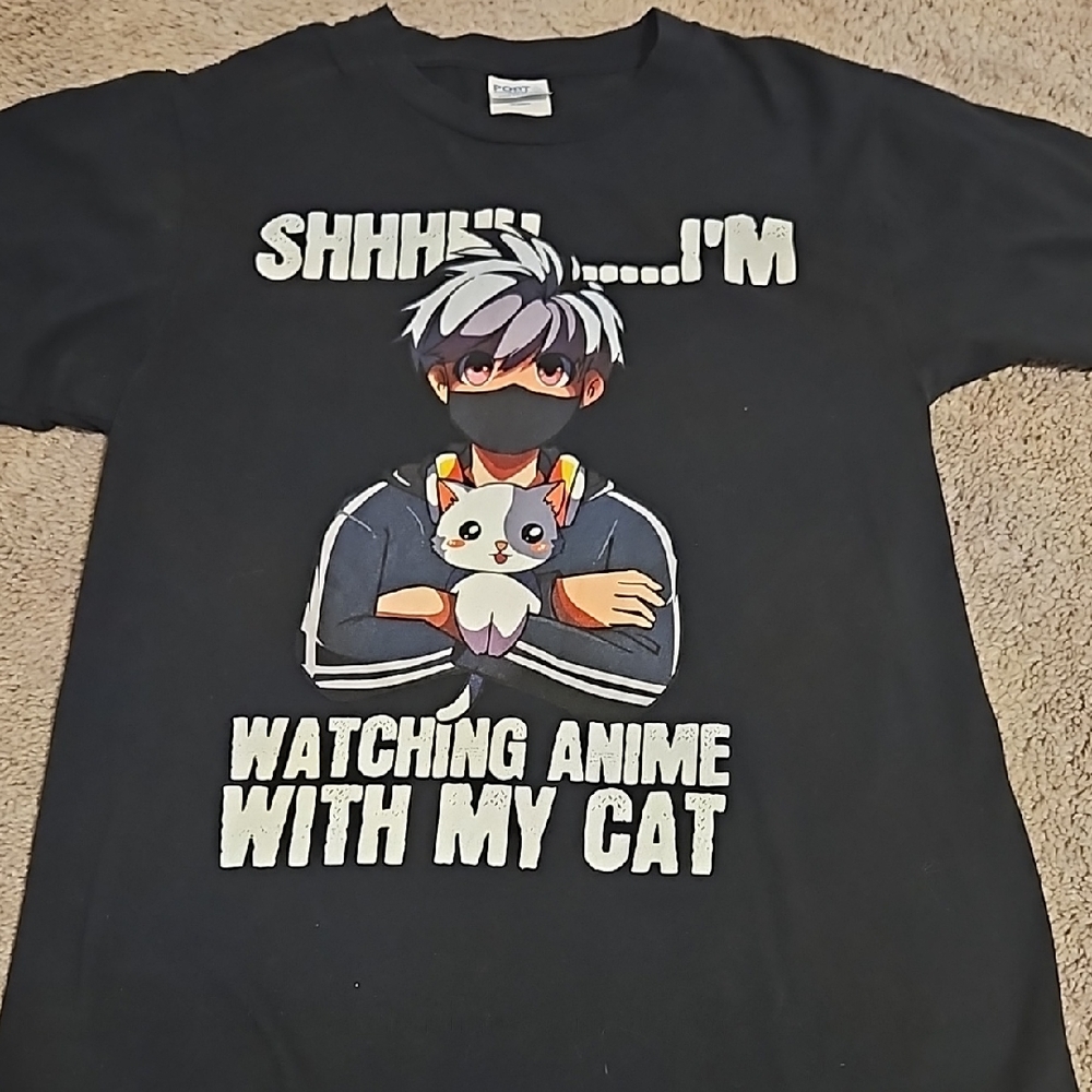 Gildan Black Cat Cartoon Graphic T-Shirt